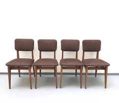 Ensemble de 4 chaises en bois et tissu par Marcel Gascoin, Arhec, années 1950