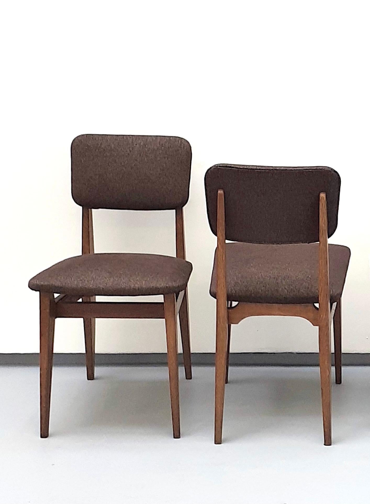 Mid-20th Century Set of 4 Wood and Fabric Chairs by Marcel Gascoin, Arhec, 1950s For Sale
