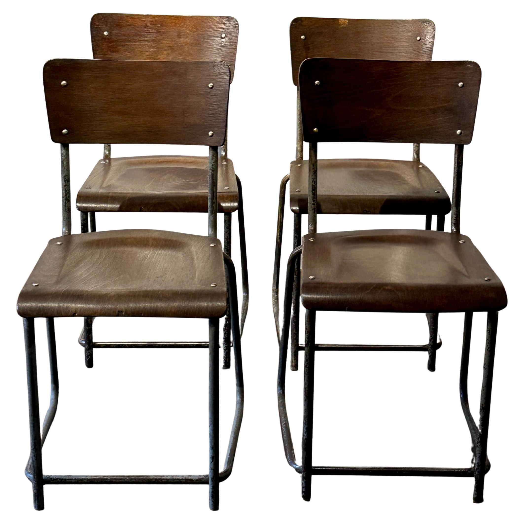Set of 4 Wood and Metal Dining Chairs from 1930s England