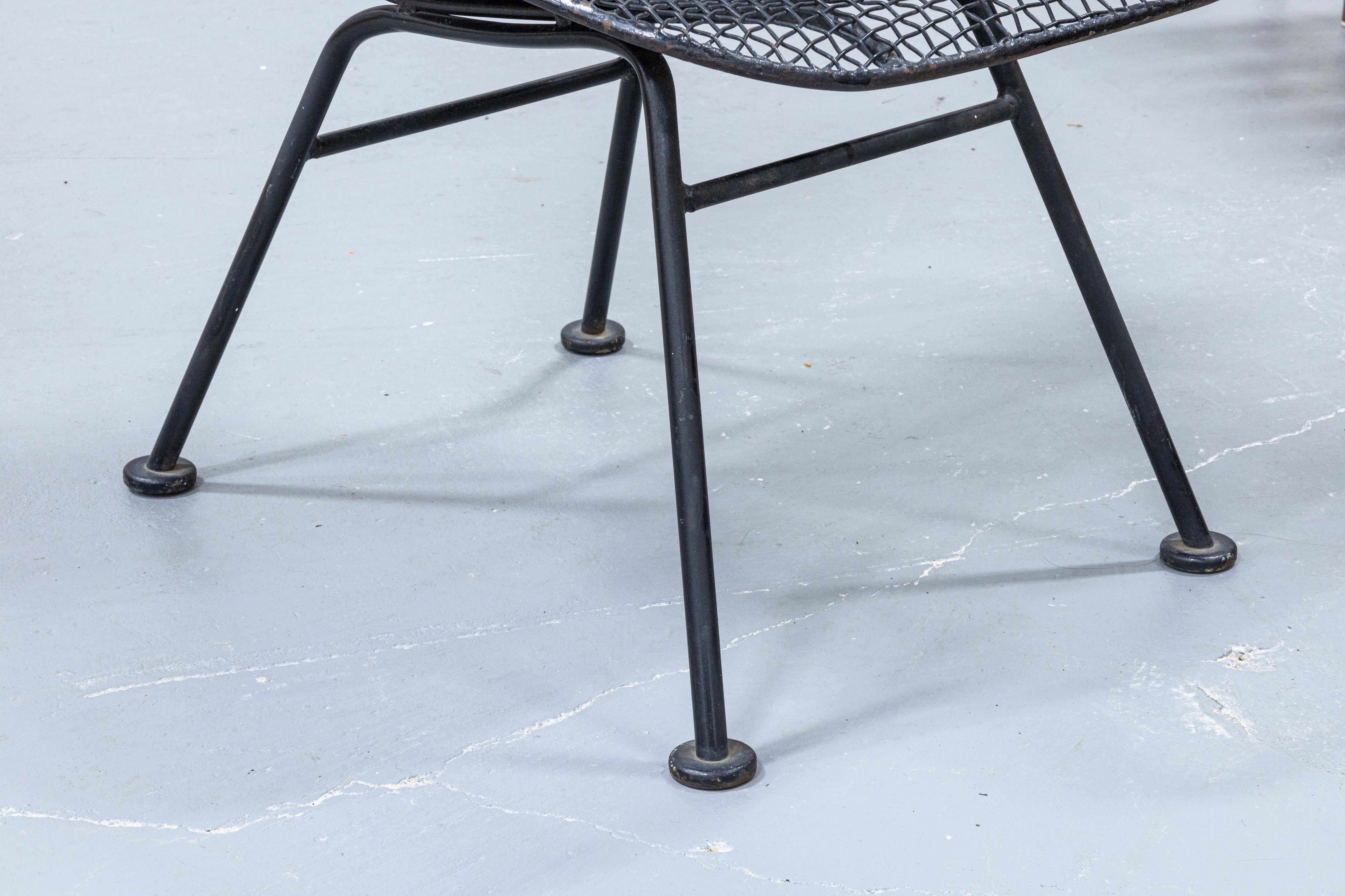 Set of 4 Woodard Sculptura Black Wrought Iron Blue Cushion Dining Patio Chairs 4