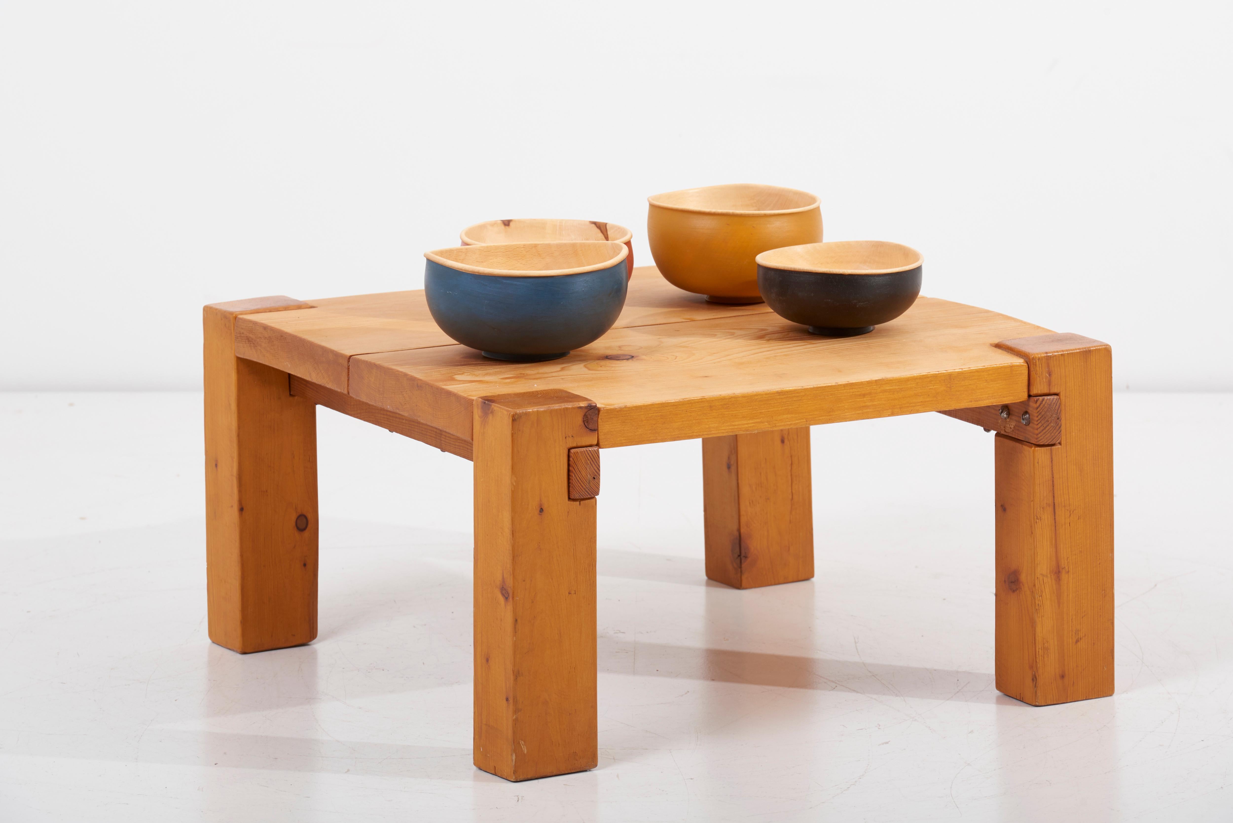 Set of 4 different colored handcrafted wooden bowls by Fabian Fischer, Germany, 2020.
Made of beech wood with paint outside.
The dimensions given apply to the largest bowl.