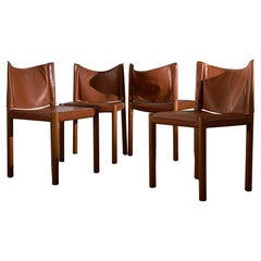 Vintage Set of 4 Wooden Chairs with Removable Leather Back