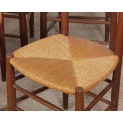 Set of 4 wooden chairs with straw seats, French craftsmanship, 1950
