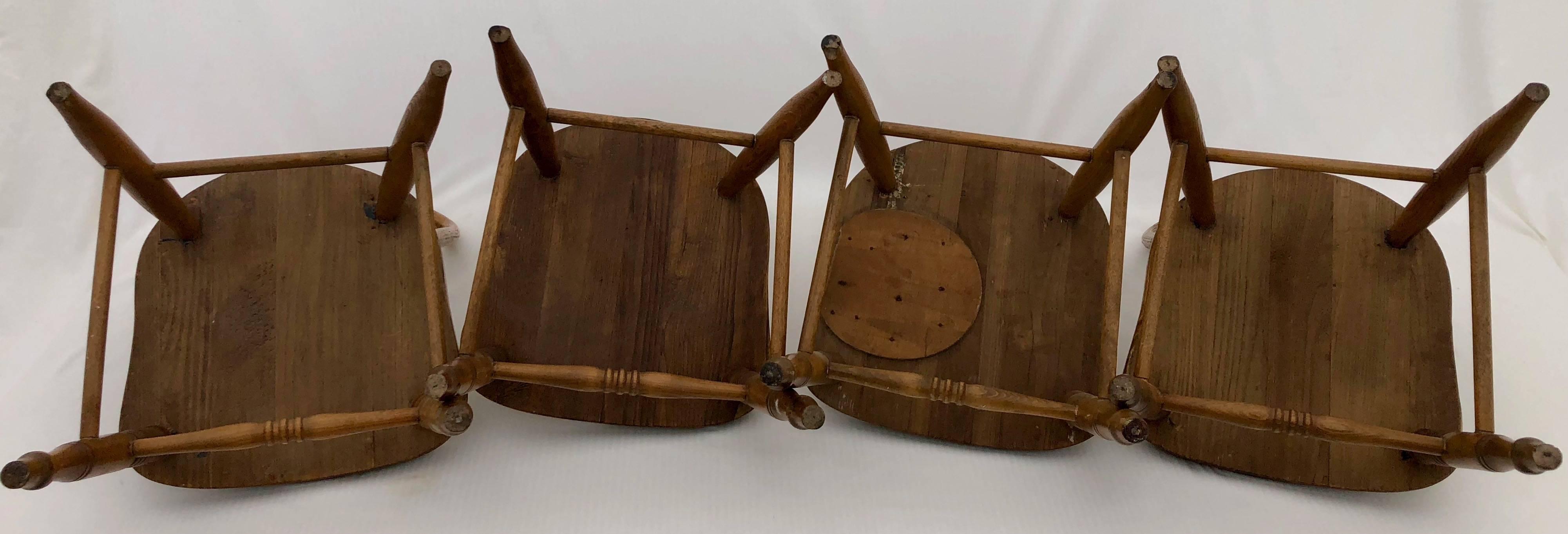 20th Century Set of Four Wooden Children's Chairs with Spindle and Rounded Backs, 1900s For Sale
