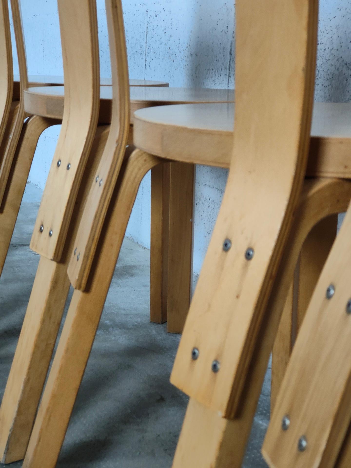 Set of 4 Wooden Dining Chairs 66 Model by Alvar Aalto for Artek, 60s 4