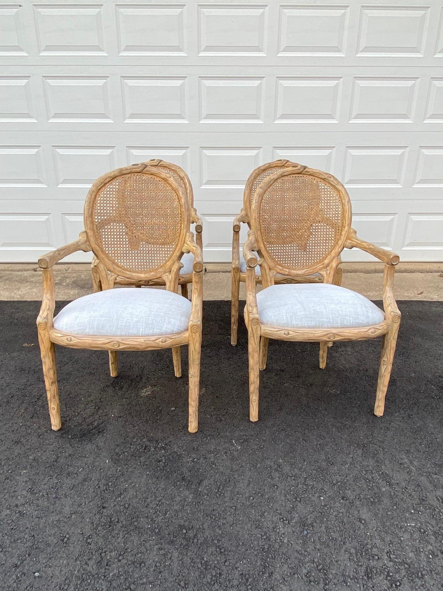 Set of 4 Wooden Faux Bois Dining Armchairs For Sale 5