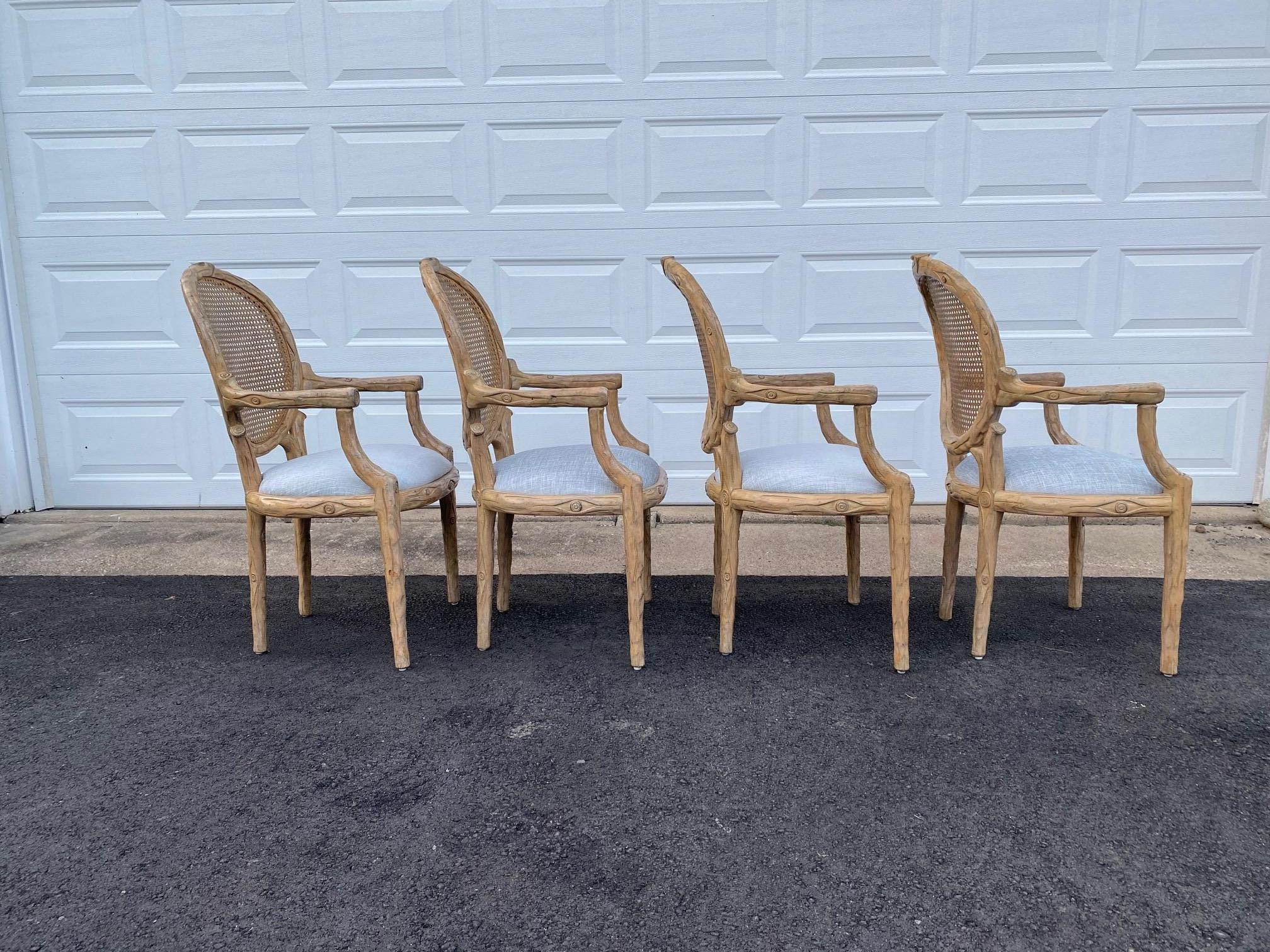 Set of 4 Wooden Faux Bois Dining Armchairs For Sale 7