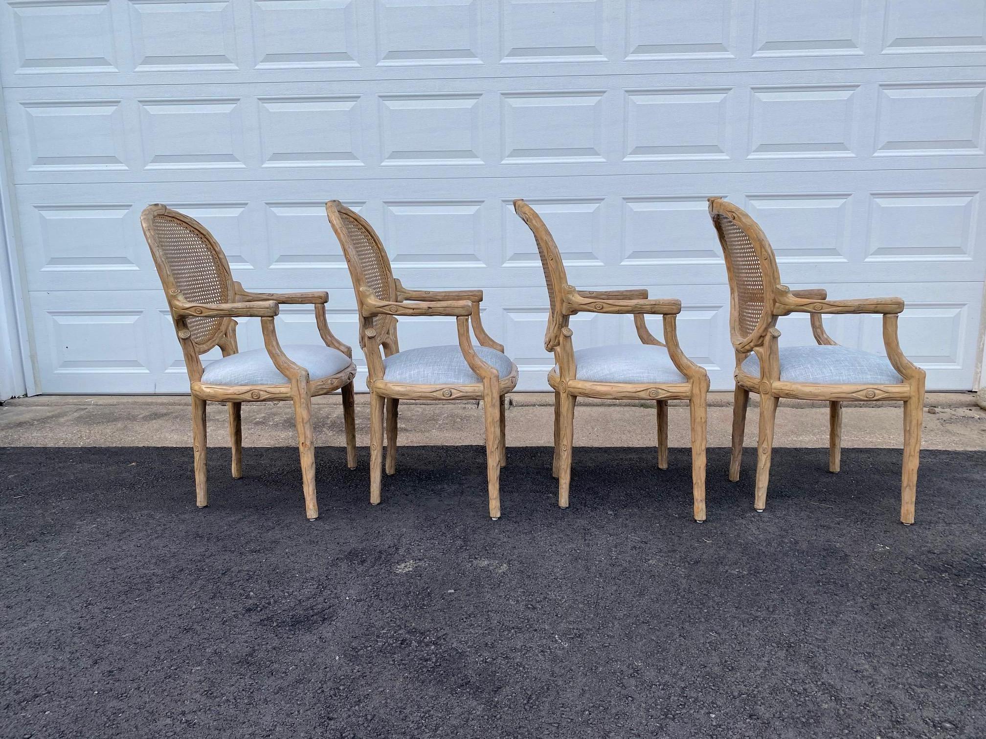 Set of 4 Wooden Faux Bois Dining Armchairs For Sale 6