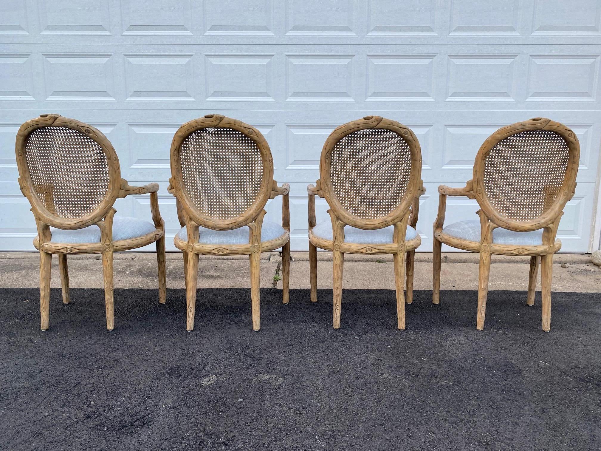 Set of 4 Wooden Faux Bois Dining Armchairs For Sale 8