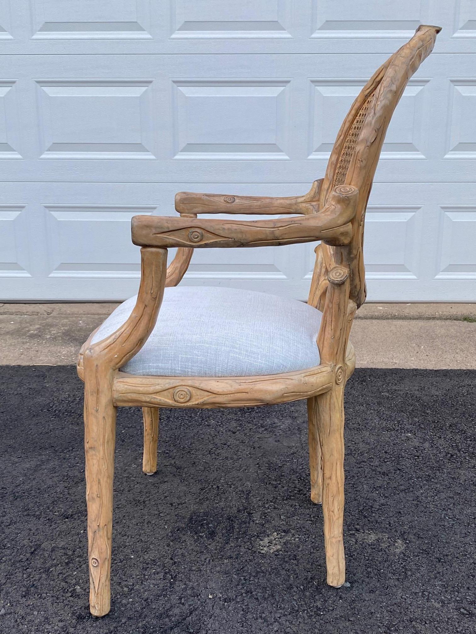 Set of 4 Wooden Faux Bois Dining Armchairs For Sale 10