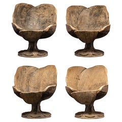 Juego de 4 sillas de madera de álamo esculpidas de una sola pieza para uso interior o exterior