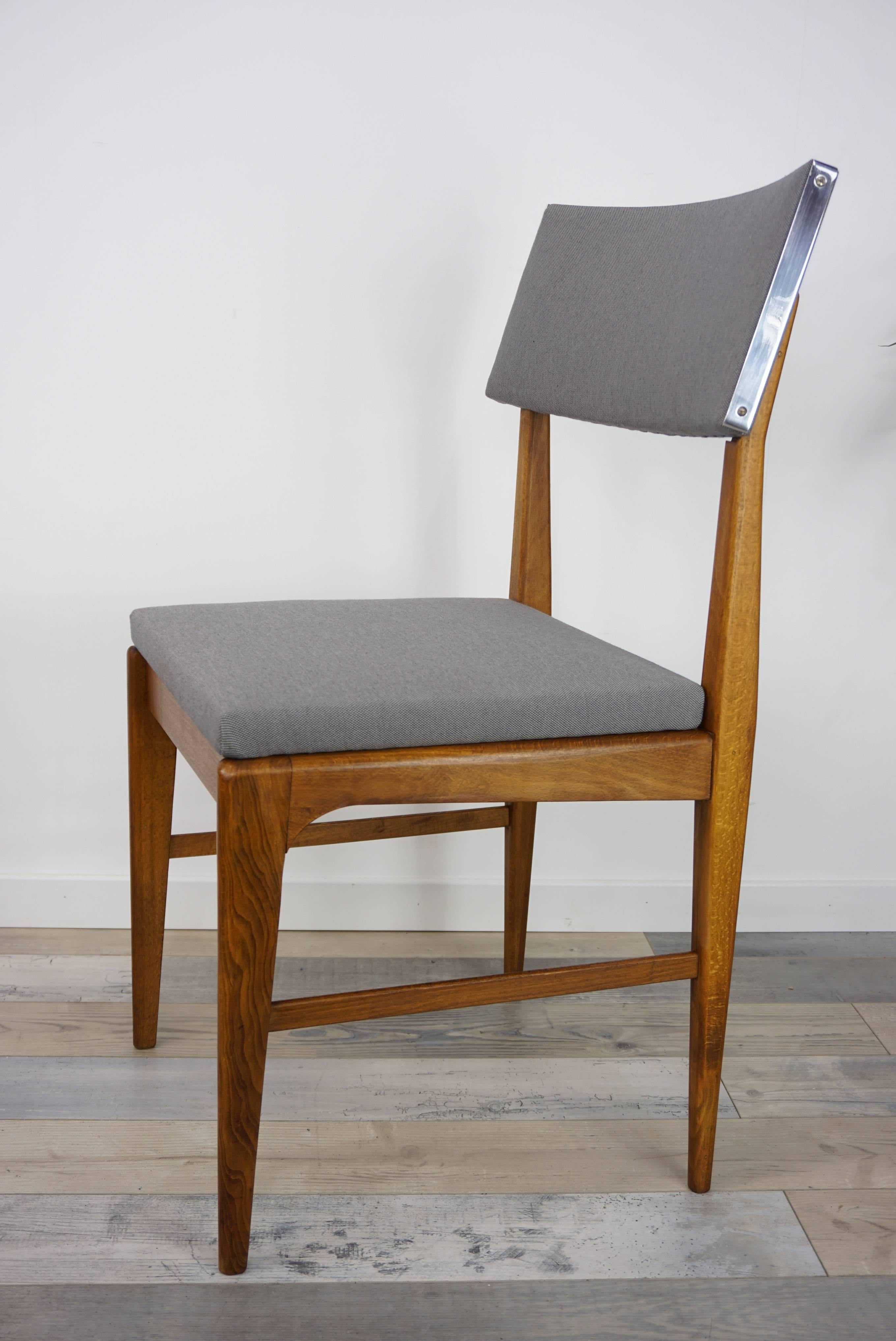Mid-Century Modern Set of Four Wooden Teak and Fabric Scandinavian Style Dutch Design Chairs