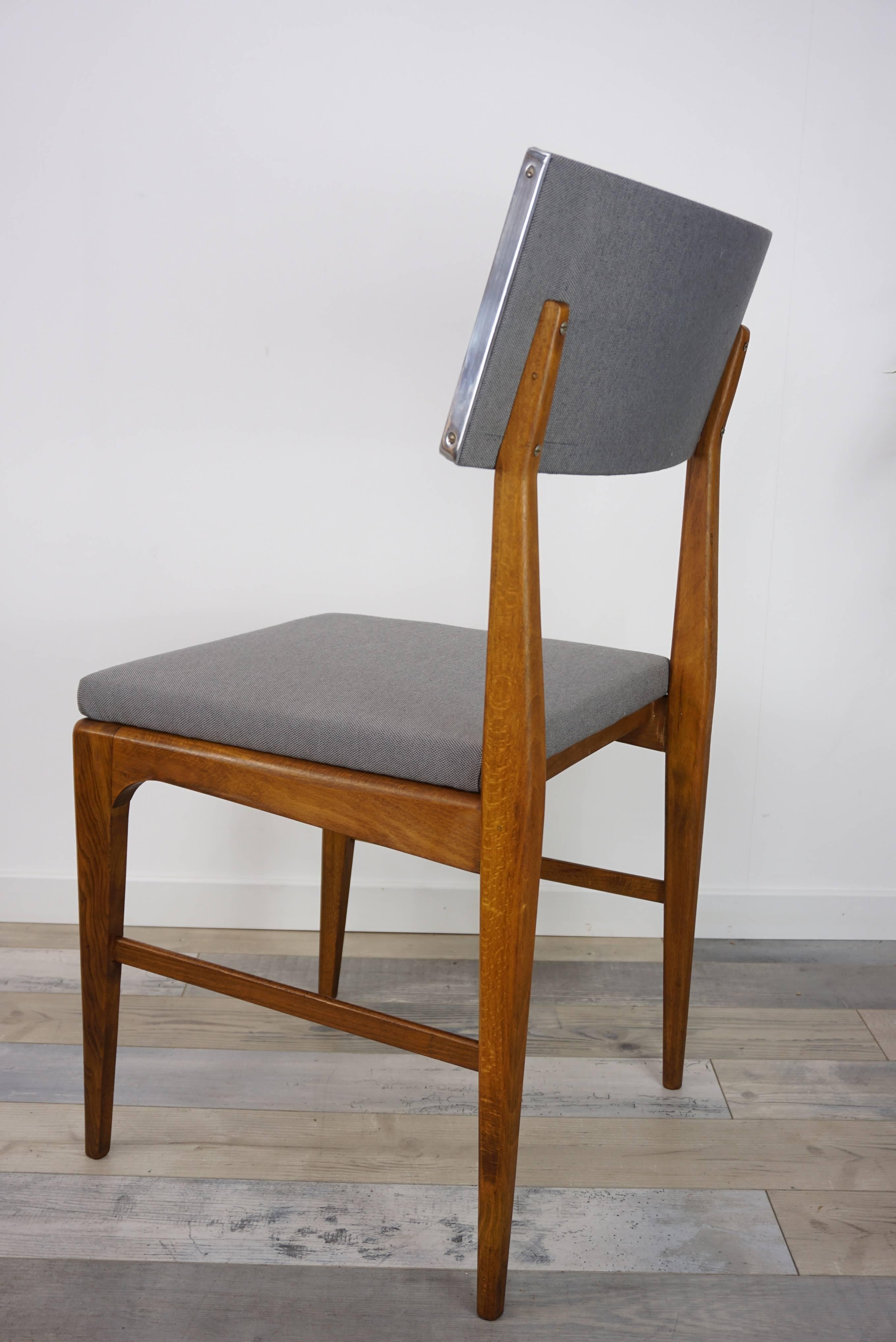 Belgian Set of Four Wooden Teak and Fabric Scandinavian Style Dutch Design Chairs