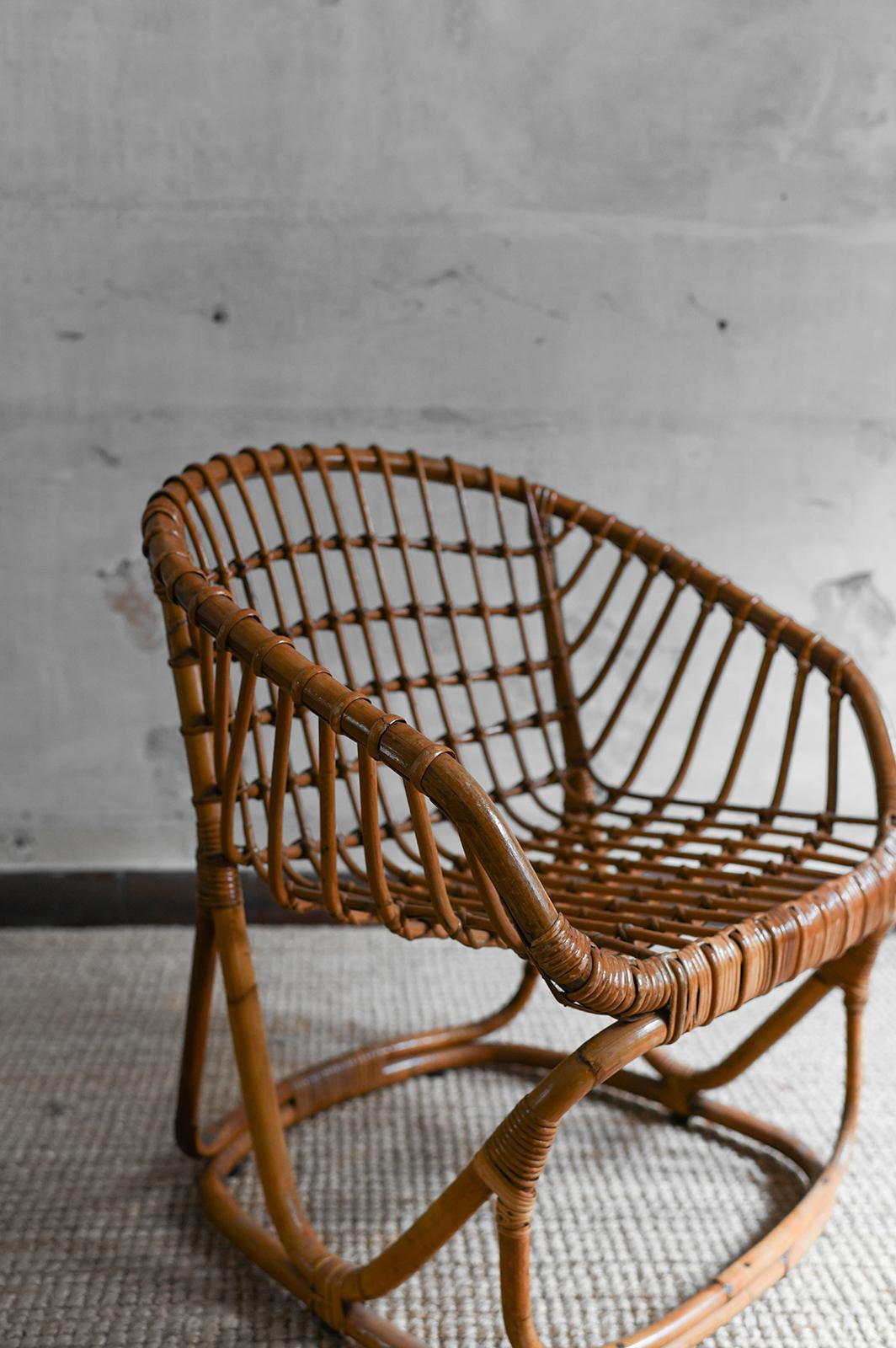 Ensemble de 4 fauteuils en bambou tissé dans le style de Tito Agnoli, 1970 en vente 2
