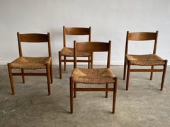 Set of 4 Woven Rush Danish Design Dining Room Chairs in Oak