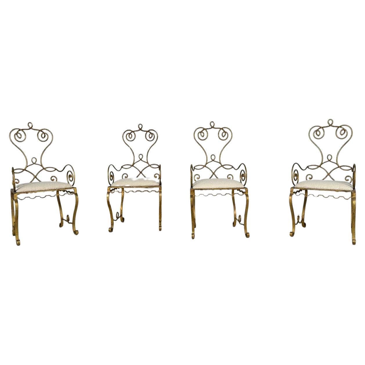 Set of 4 Wrought Iron Armchairs, 1940s