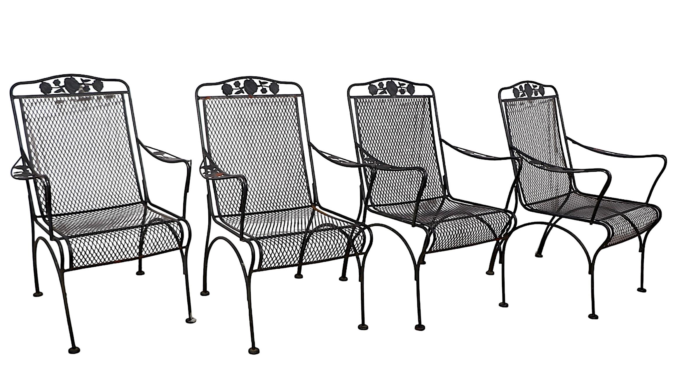 Américain Ensemble de 4 chaises de salle à manger en fer forgé pour jardin, patio et poolside Meadowcraft Briarwood en vente
