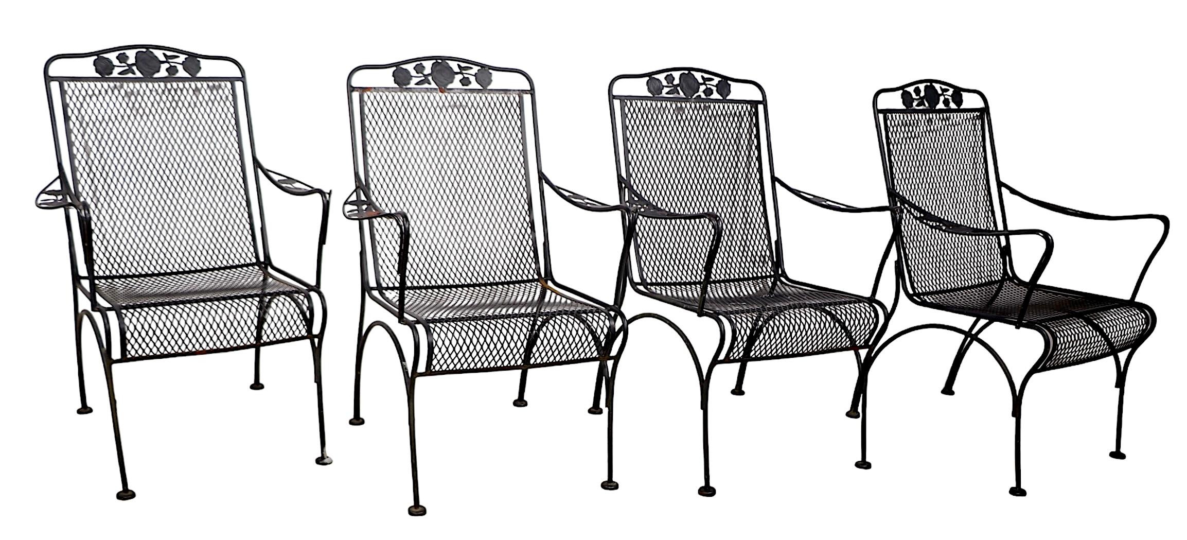 Ensemble de 4 chaises de salle à manger en fer forgé pour jardin, patio et poolside Meadowcraft Briarwood Bon état - En vente à New York, NY