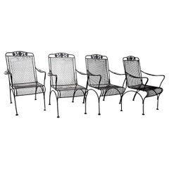 Vintage Set of 4 Wrought Iron Garden Patio Poolside Meadowcraft Briarwood Dining Chairs