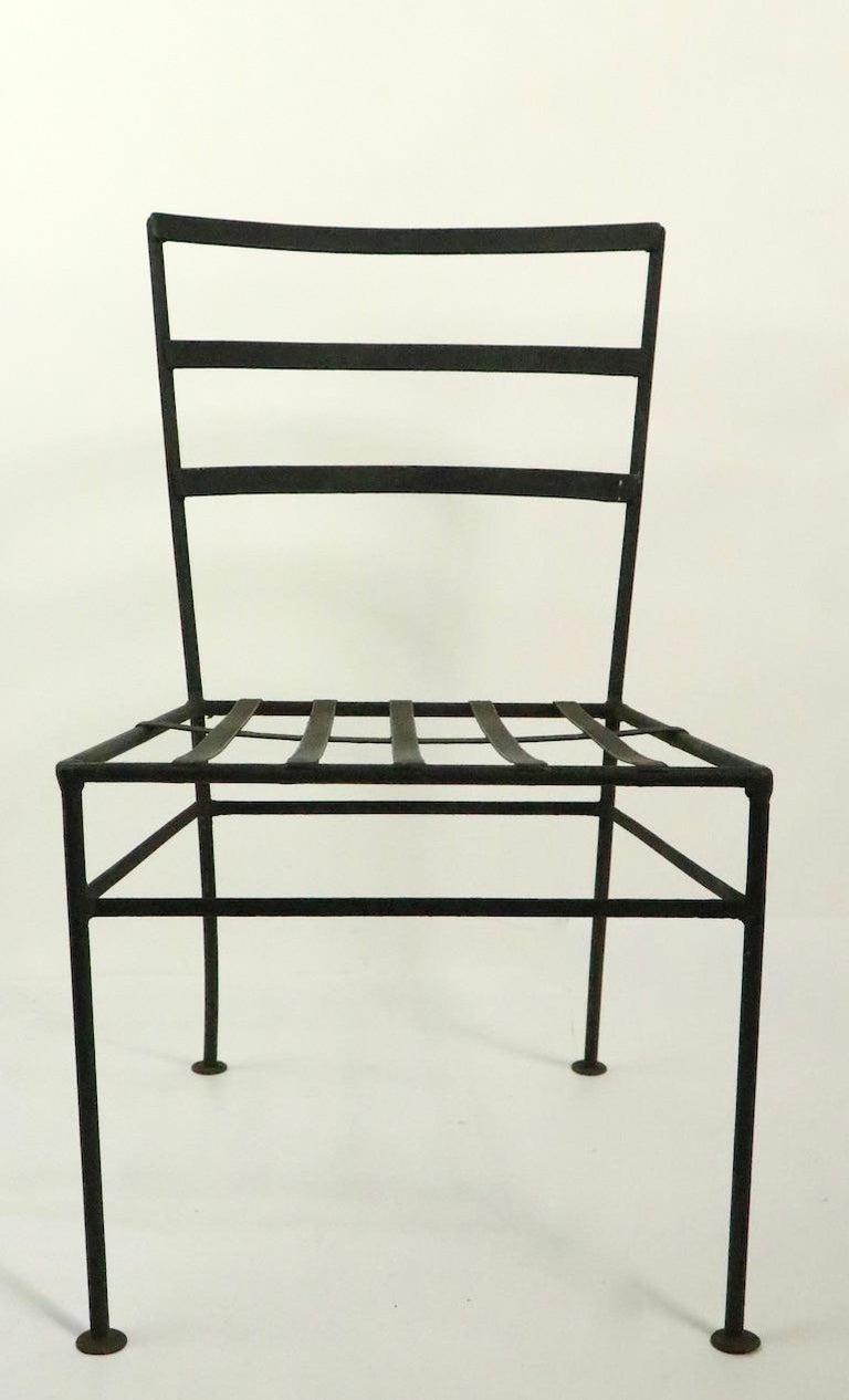 Mid-Century Modern Set of 4 Wrought Iron Patio Dining Chairs After Nelson for Arbuk For Sale