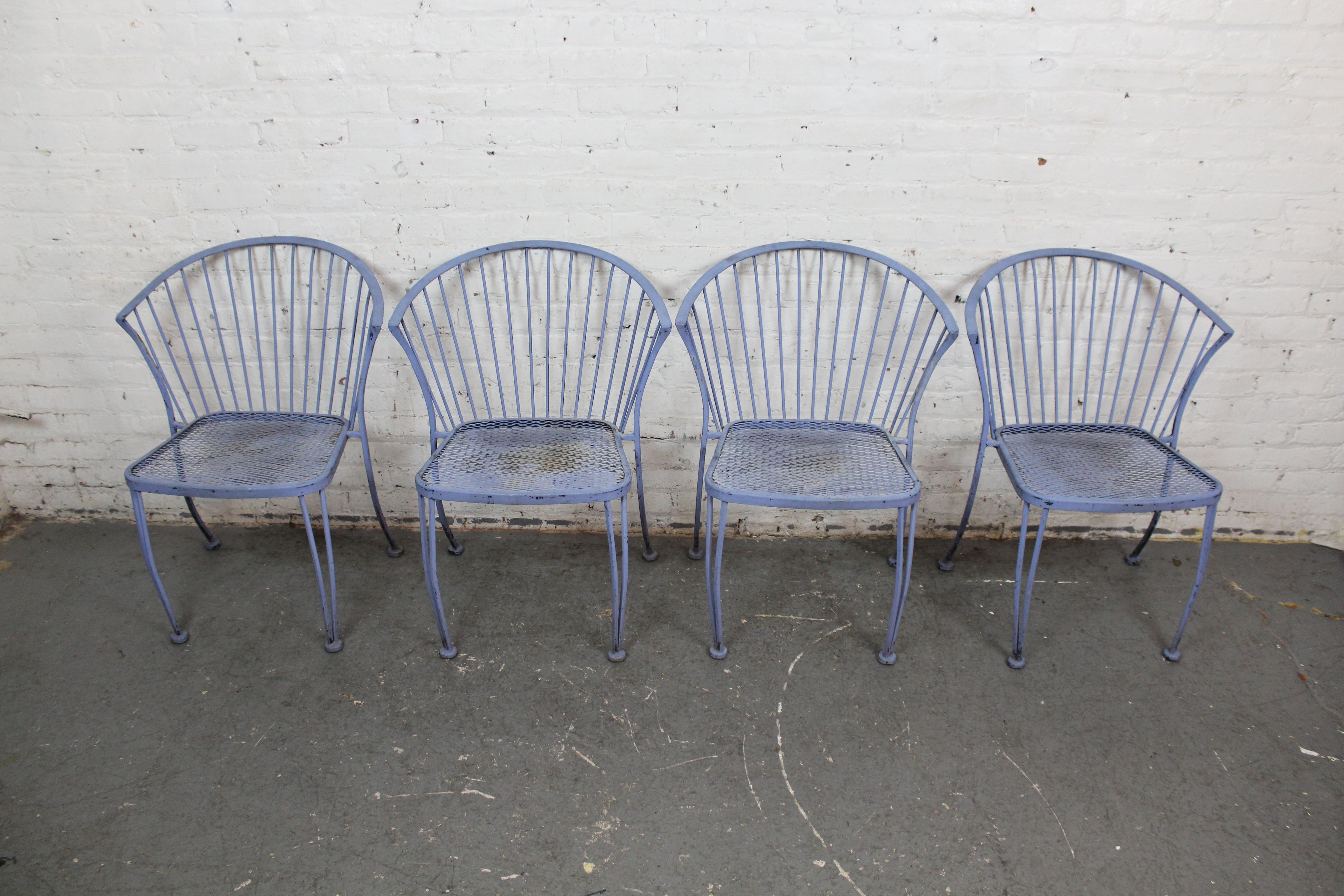 Mid-Century Modern Set of 4 Wrought Iron 