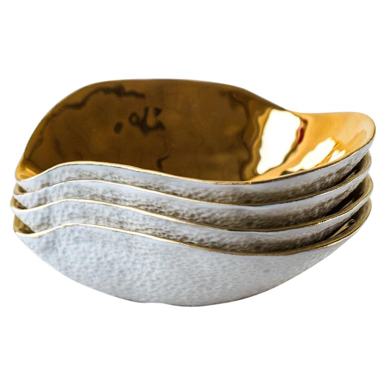 Set of 4 Indulge nº2 / Gold / Side Dish, Handmade Porcelain Tableware For Sale