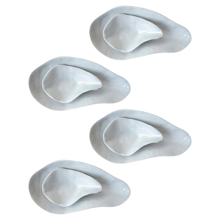 Set of 4 x Indulge nº3 + nº1 /White / Side Dishes, Handmade Porcelain Tableware For Sale