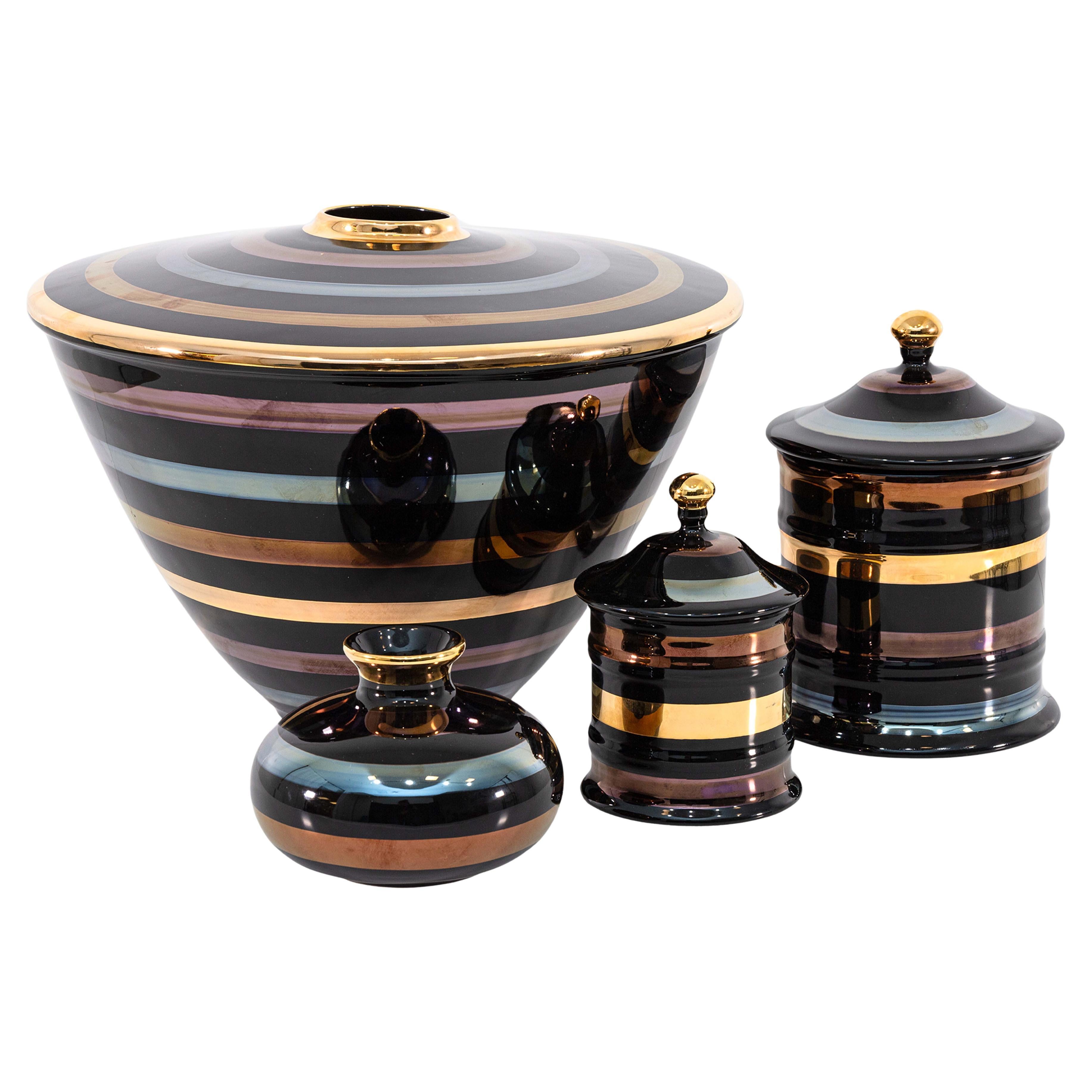 Set di 4 vasi in ceramica Yapacunchi Ceramica a righe nere con accenti dorati