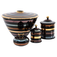 Set of 4 Yapacunchi Ceramica Black Striped with Gold Accent Ceramic Vessels