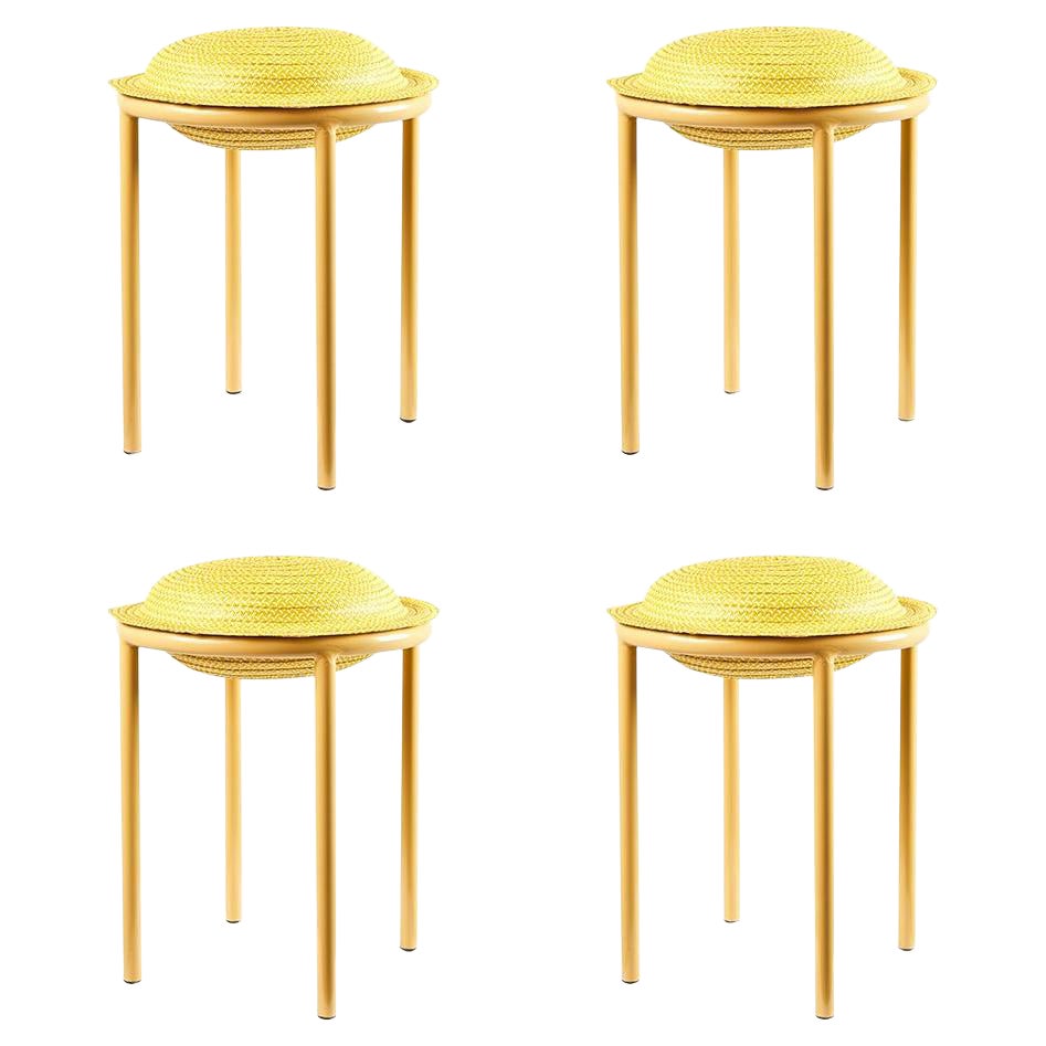 Set of 4 Yellow Cana Stool by Pauline Deltour For Sale