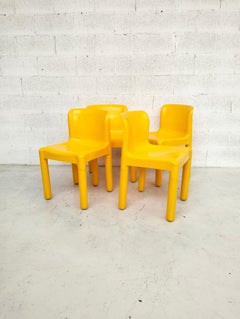 Set of 4 yellow chairs “4875” mod. by Carlo Bartoli for Kartell-70s