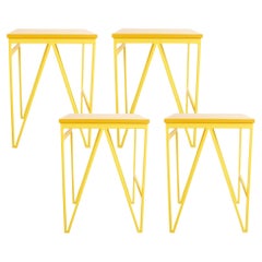 Set of 4 Yellow Colour Play Steel and Wood Stools - Customisible