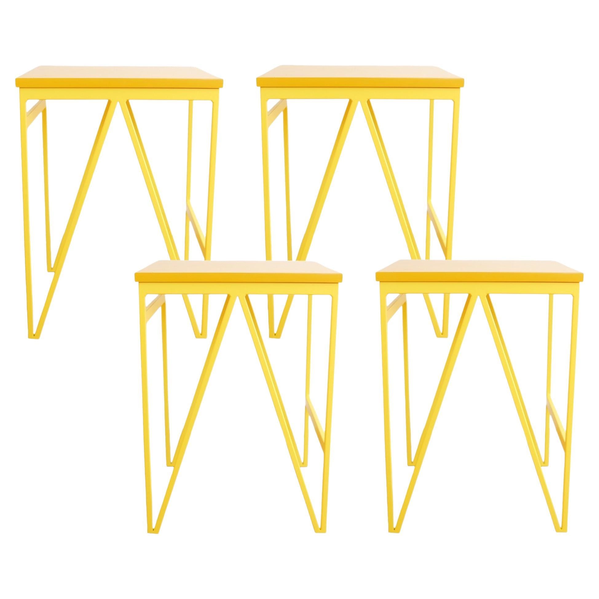 Set of 4 Yellow Colour Play Steel and Wood Stools For Sale
