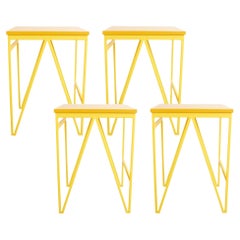 Set of 4 Yellow Colour Play Steel and Wood Stools