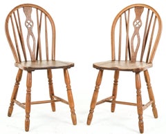 Set of 4 Yew Wood Windsor Style Dining Side Chairs
