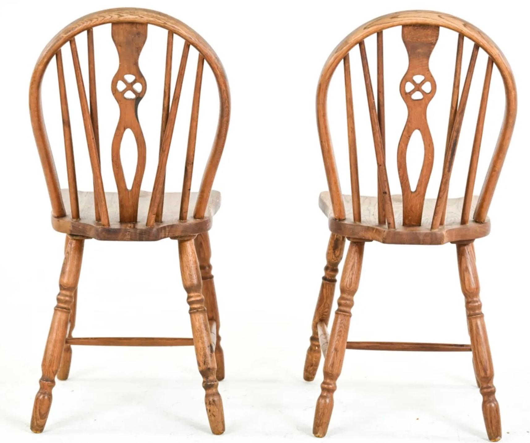 Hand-Crafted Set of 4 Yew Wood Windsor Style Dining Side Chairs For Sale