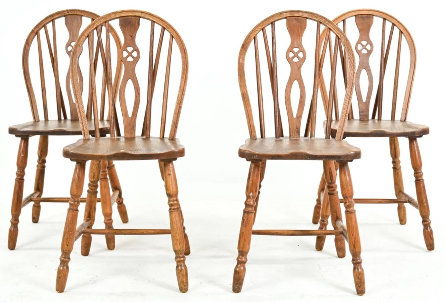 Set of 4 Yew Wood Windsor Style Dining Side Chairs In Good Condition For Sale In Sheffield, MA