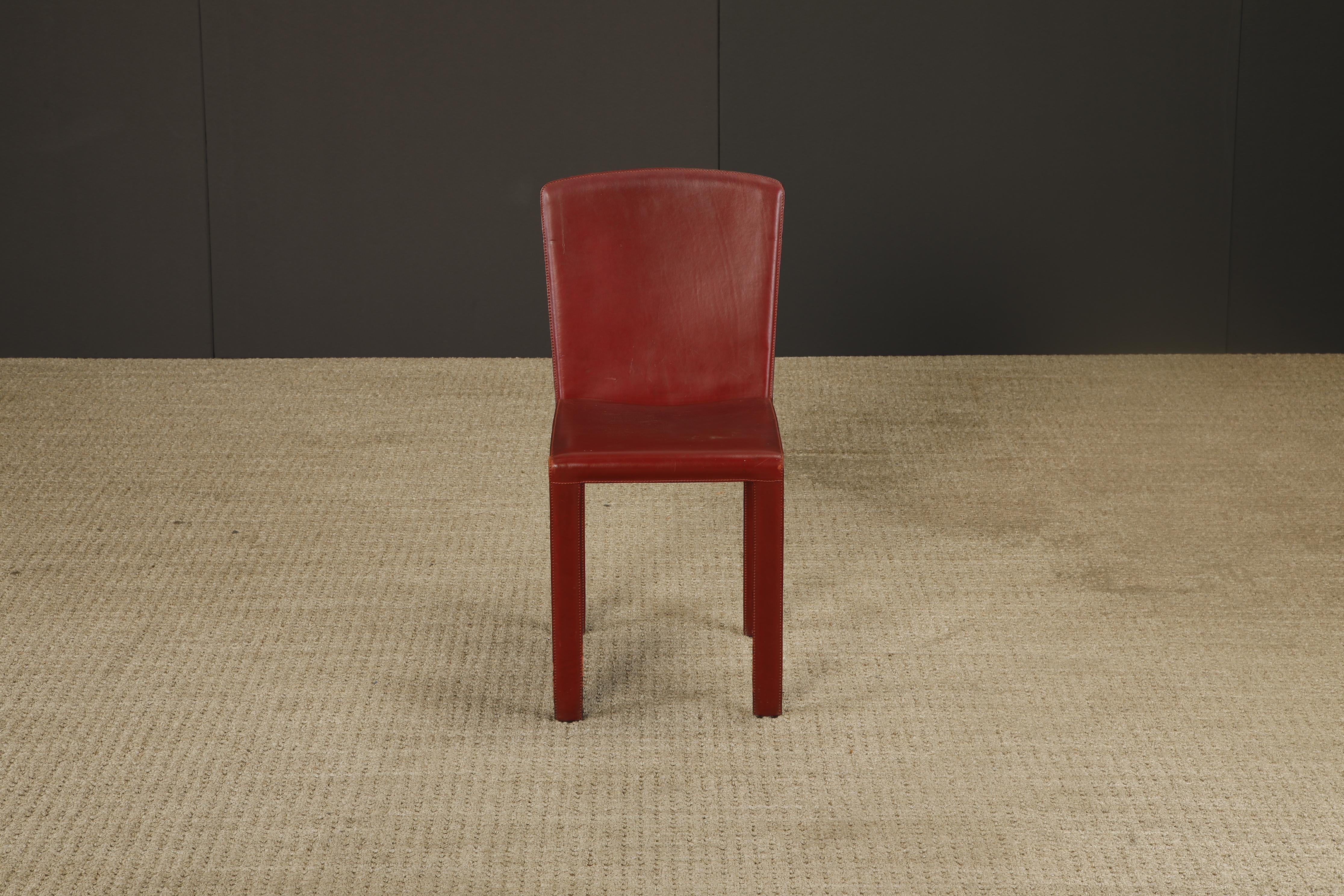 Set of 4 Zanotta Burgundy Leather Dining Chairs, Italy, 1980s, Signed For Sale 4