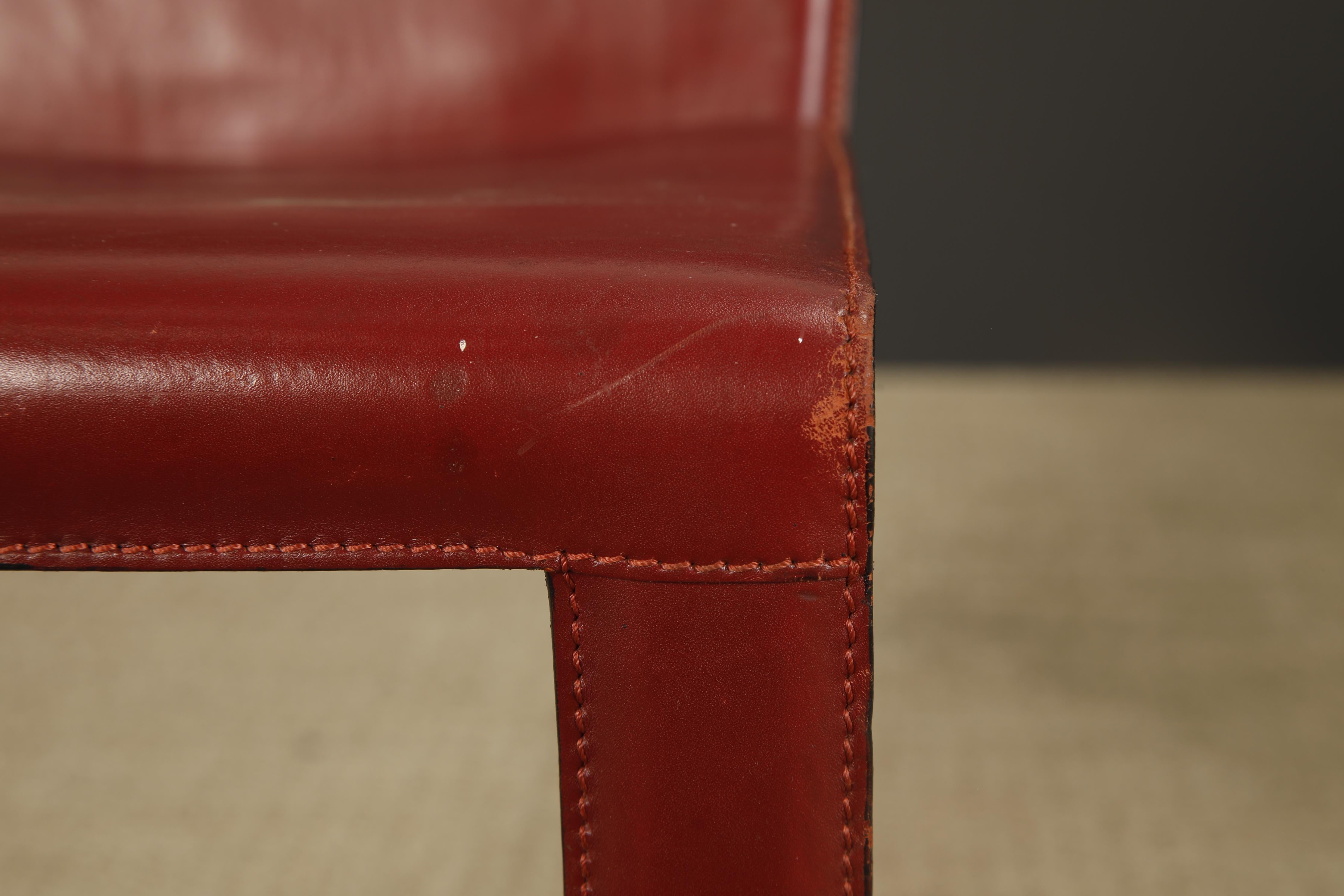 Set of 4 Zanotta Burgundy Leather Dining Chairs, Italy, 1980s, Signed For Sale 7