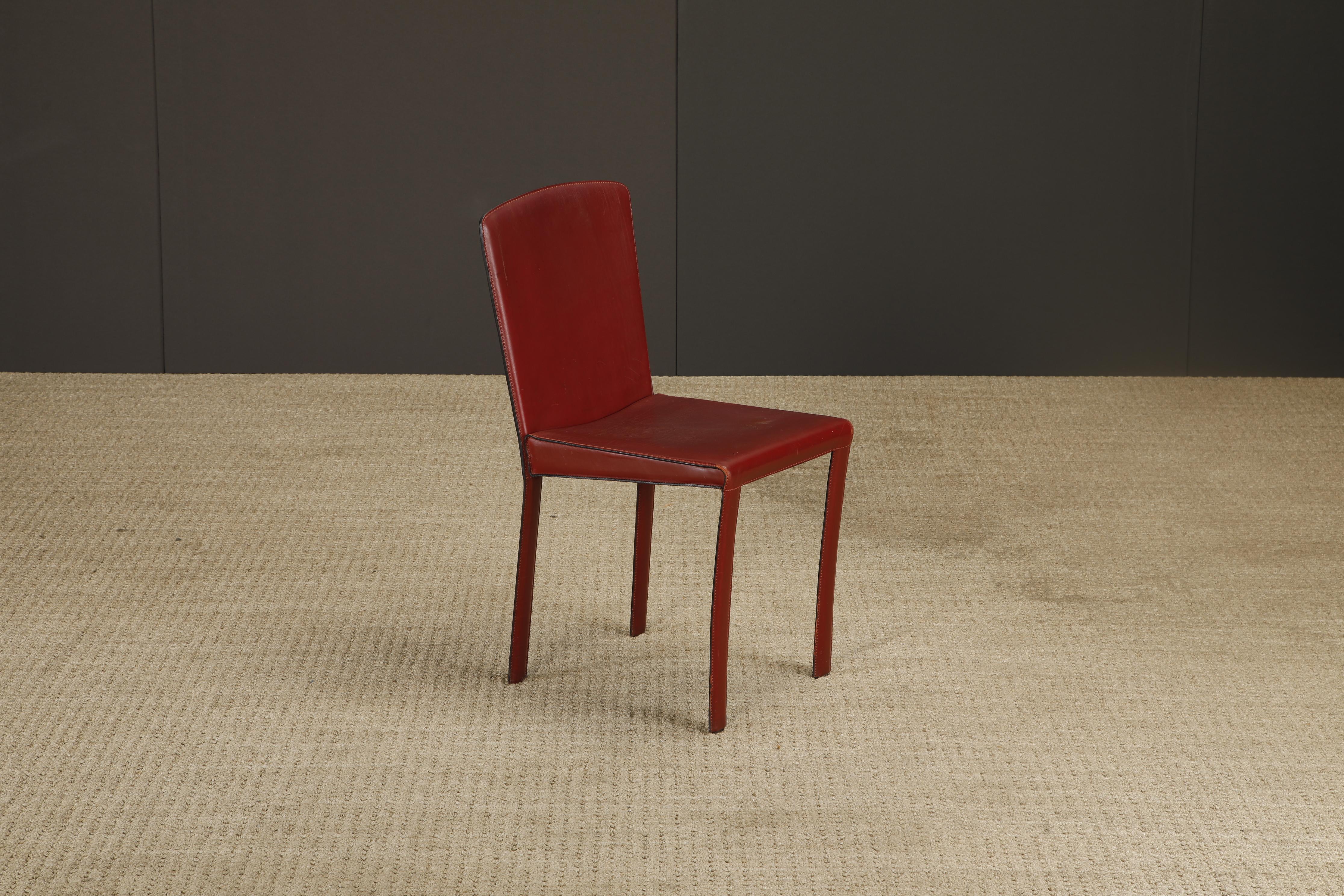 Set of 4 Zanotta Burgundy Leather Dining Chairs, Italy, 1980s, Signed For Sale 8