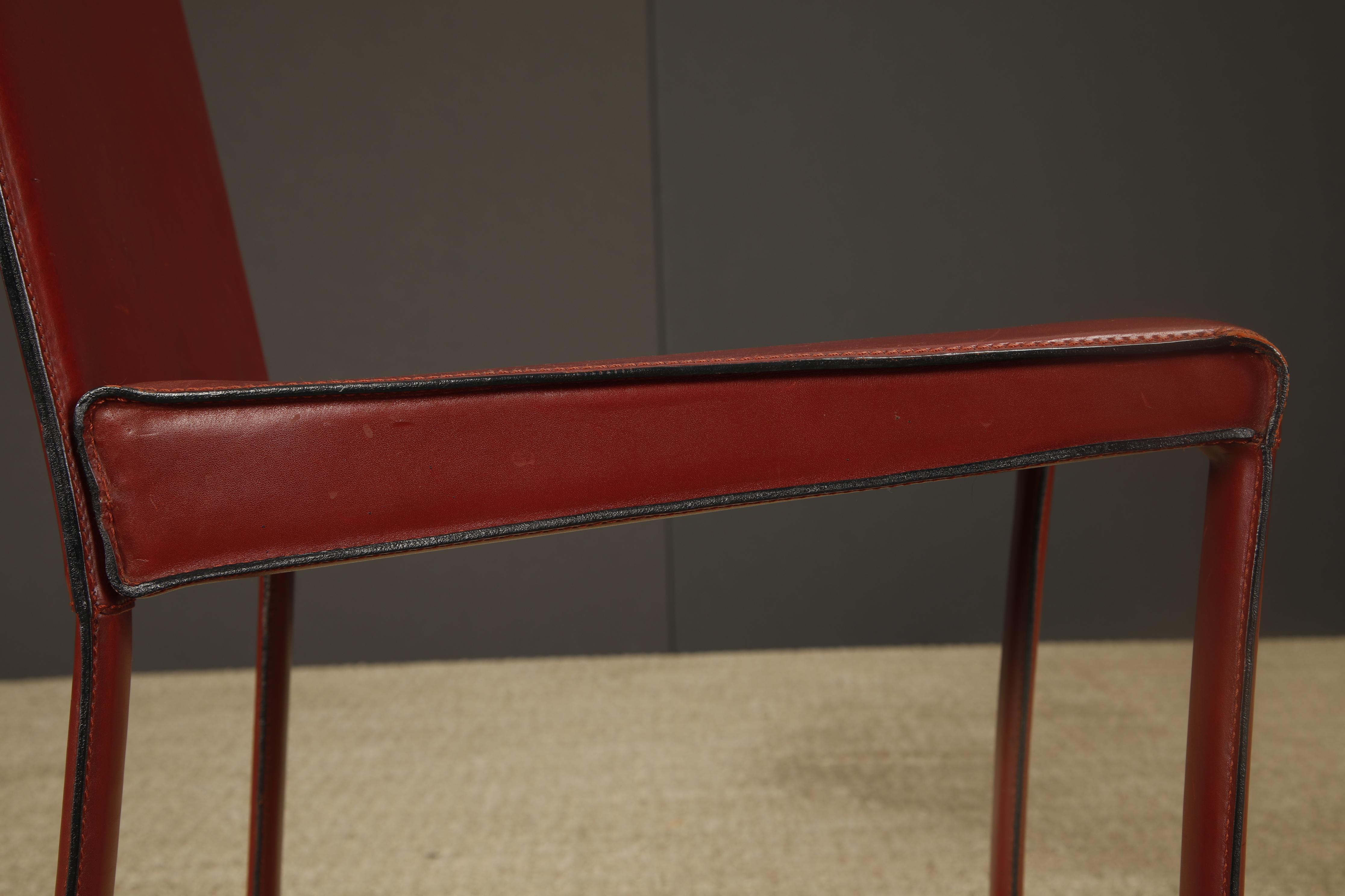 Set of 4 Zanotta Burgundy Leather Dining Chairs, Italy, 1980s, Signed For Sale 11