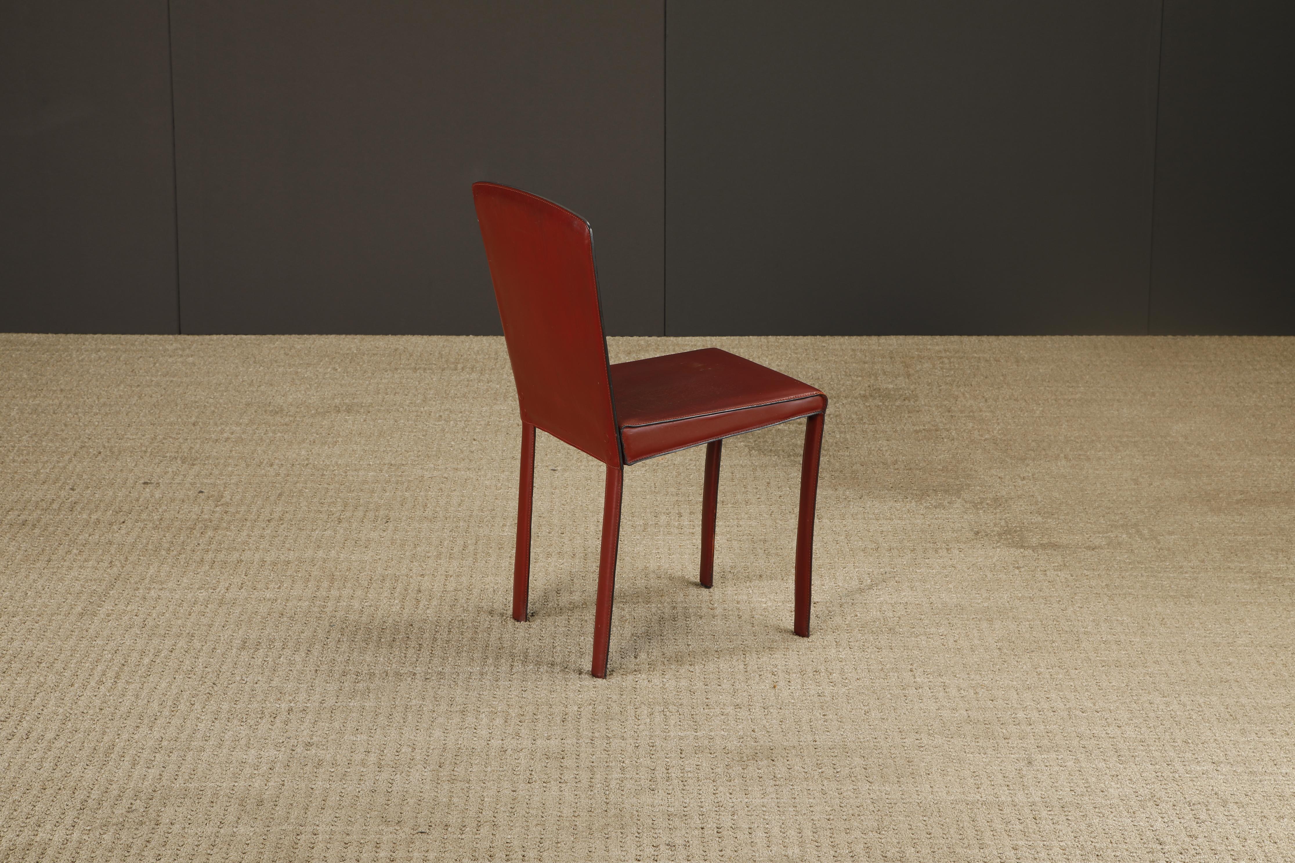 Set of 4 Zanotta Burgundy Leather Dining Chairs, Italy, 1980s, Signed For Sale 12
