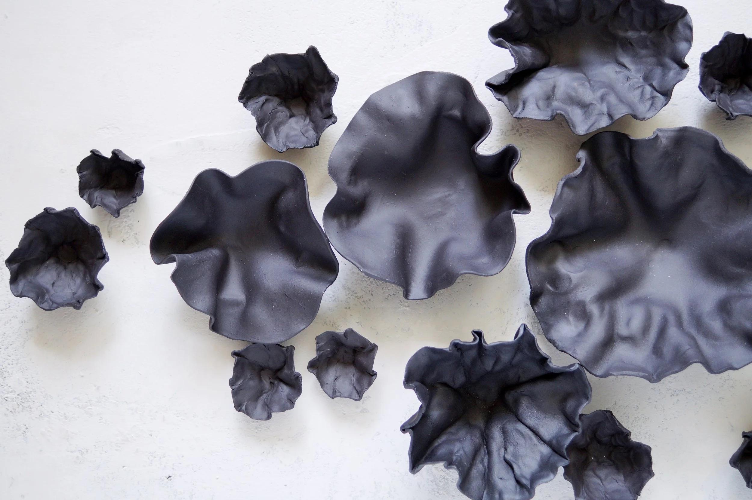 Modern Set Of 40 Wall Sculpture in Matte Black Porcelain by Natalya Sevastyanova For Sale