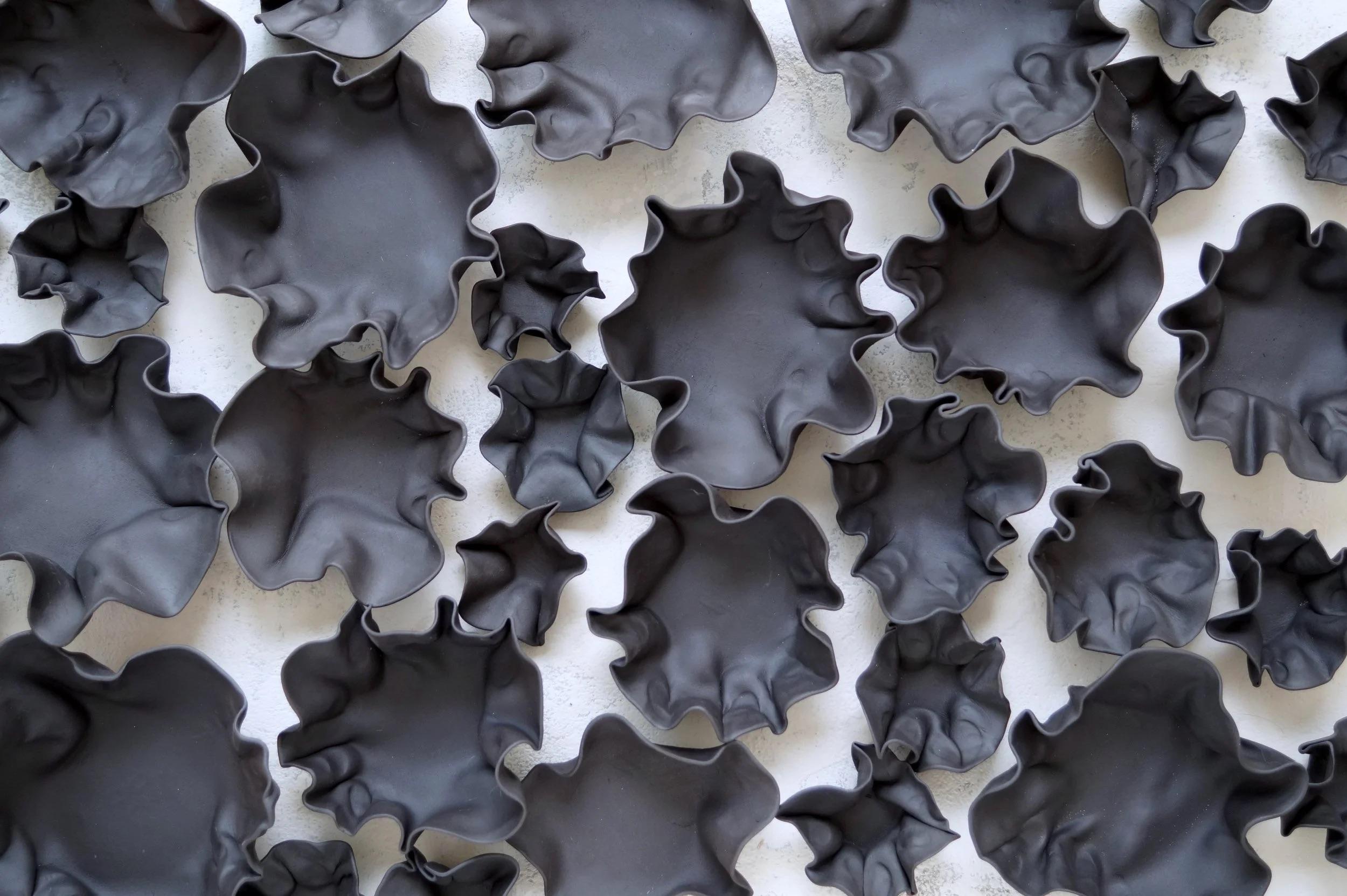 American Set Of 40 Wall Sculpture in Matte Black Porcelain by Natalya Sevastyanova For Sale