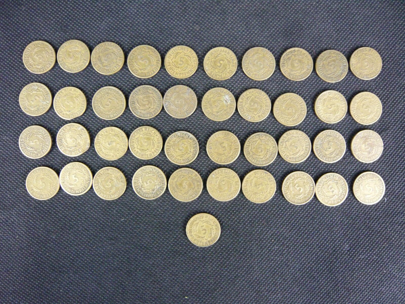 Set of 41 Course Coins - 5 Rentenpfennig 1923/1924 - Weimar Republic - 1H28 In Good Condition For Sale In Bordeaux, FR