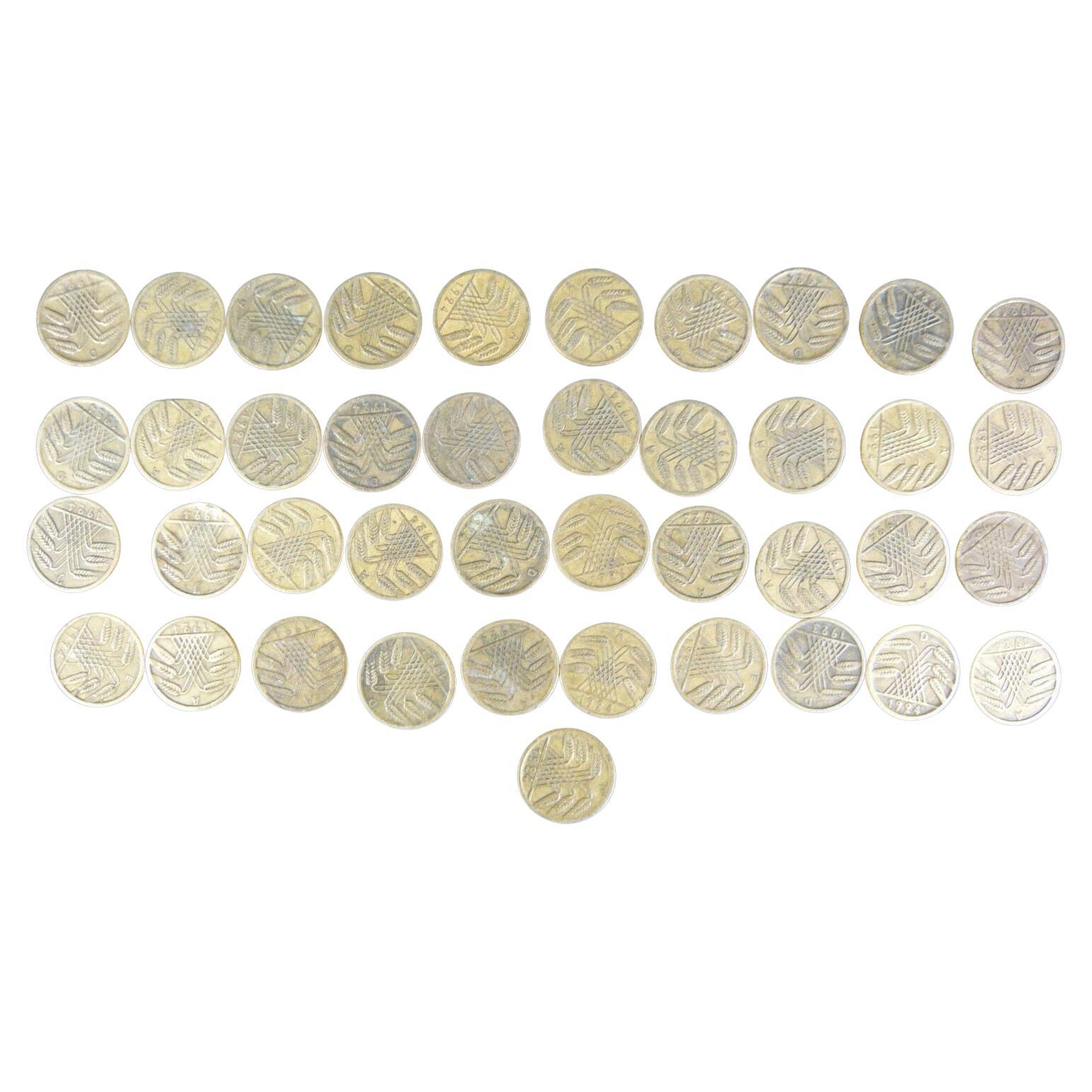 Set of 41 Course Coins - 5 Rentenpfennig 1923/1924 - Weimar Republic - 1H28 For Sale