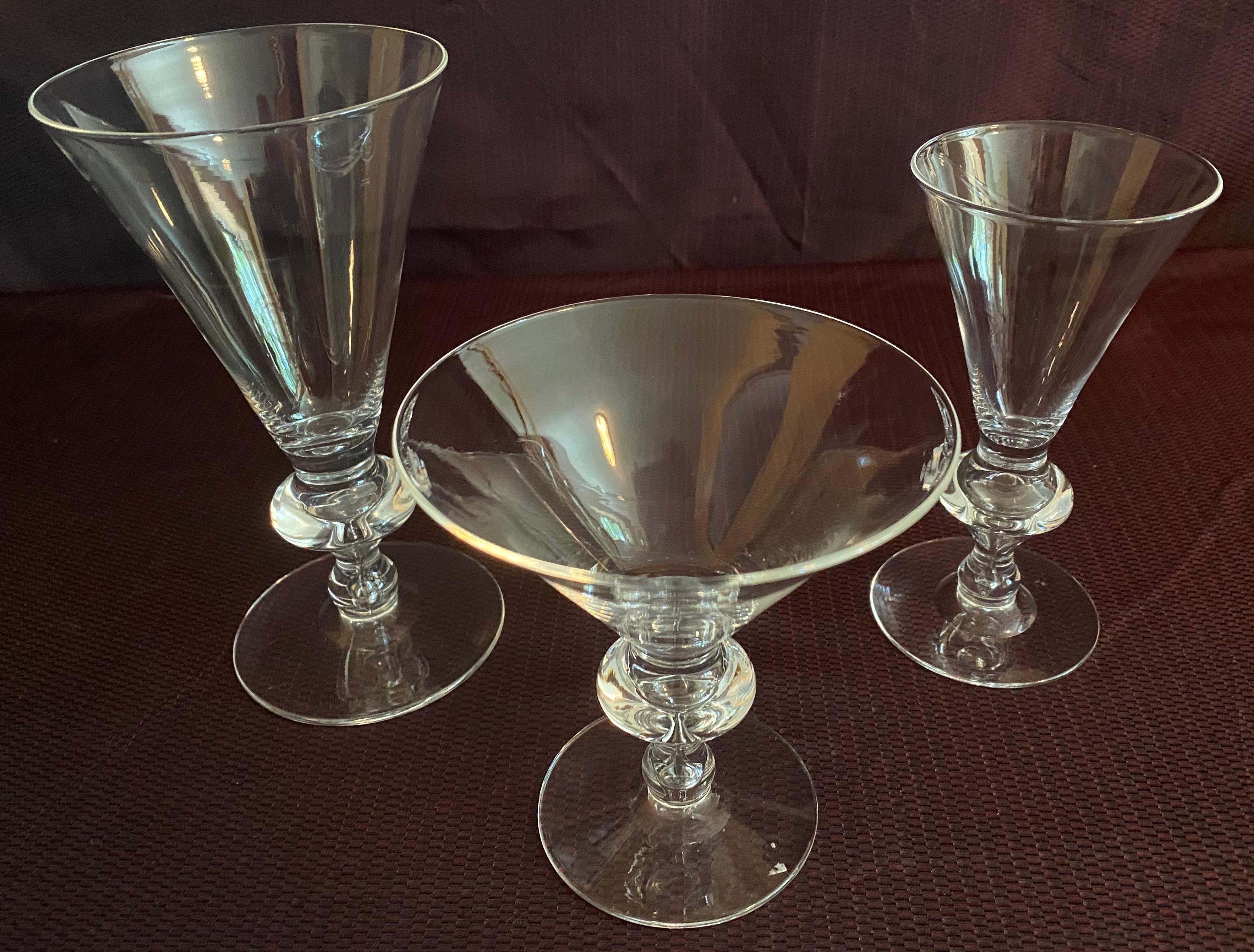 Modern Set of 42 Signed Steuben Glasses, Sidney Waugh, 1930s