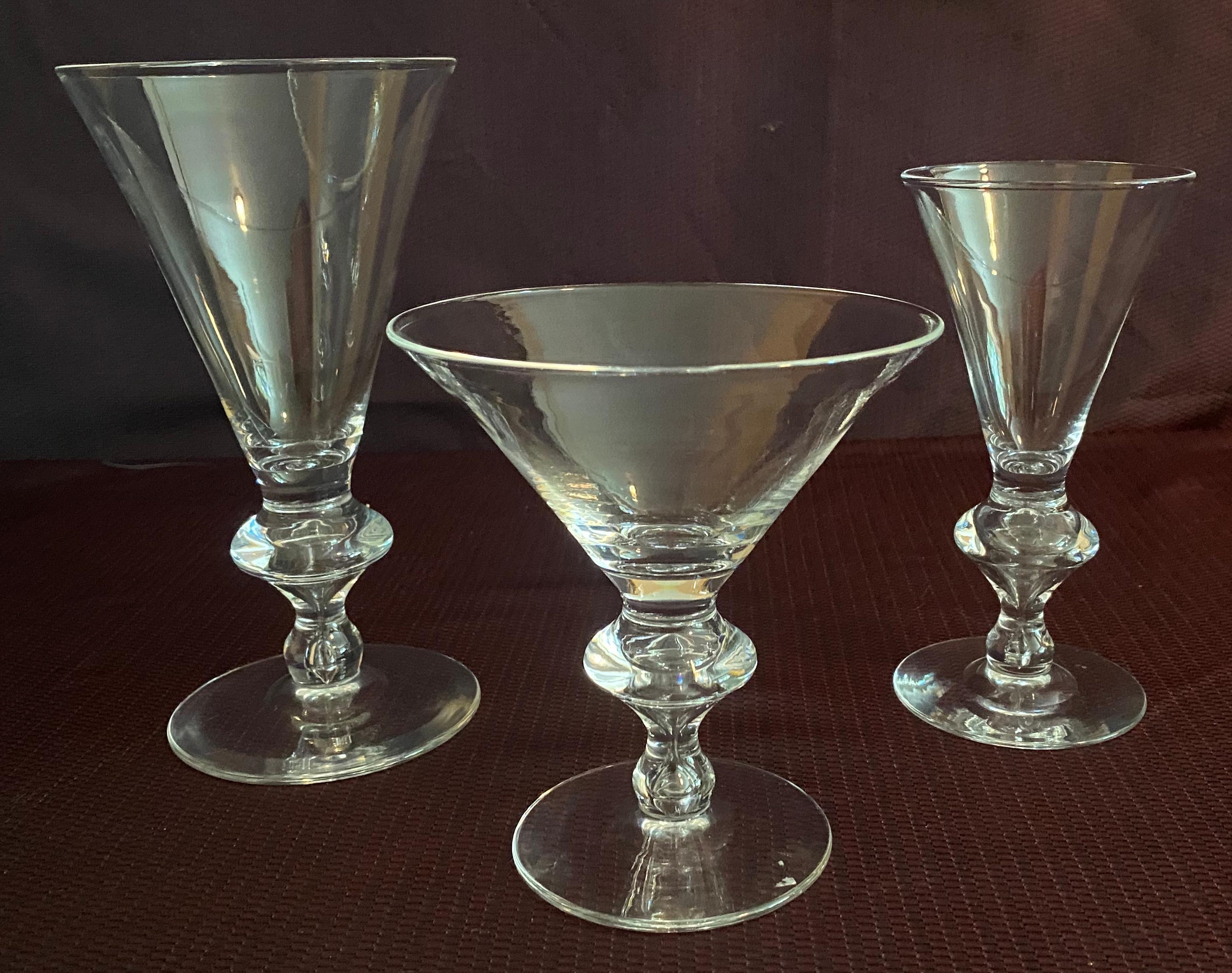 American Set of 42 Signed Steuben Glasses, Sidney Waugh, 1930s