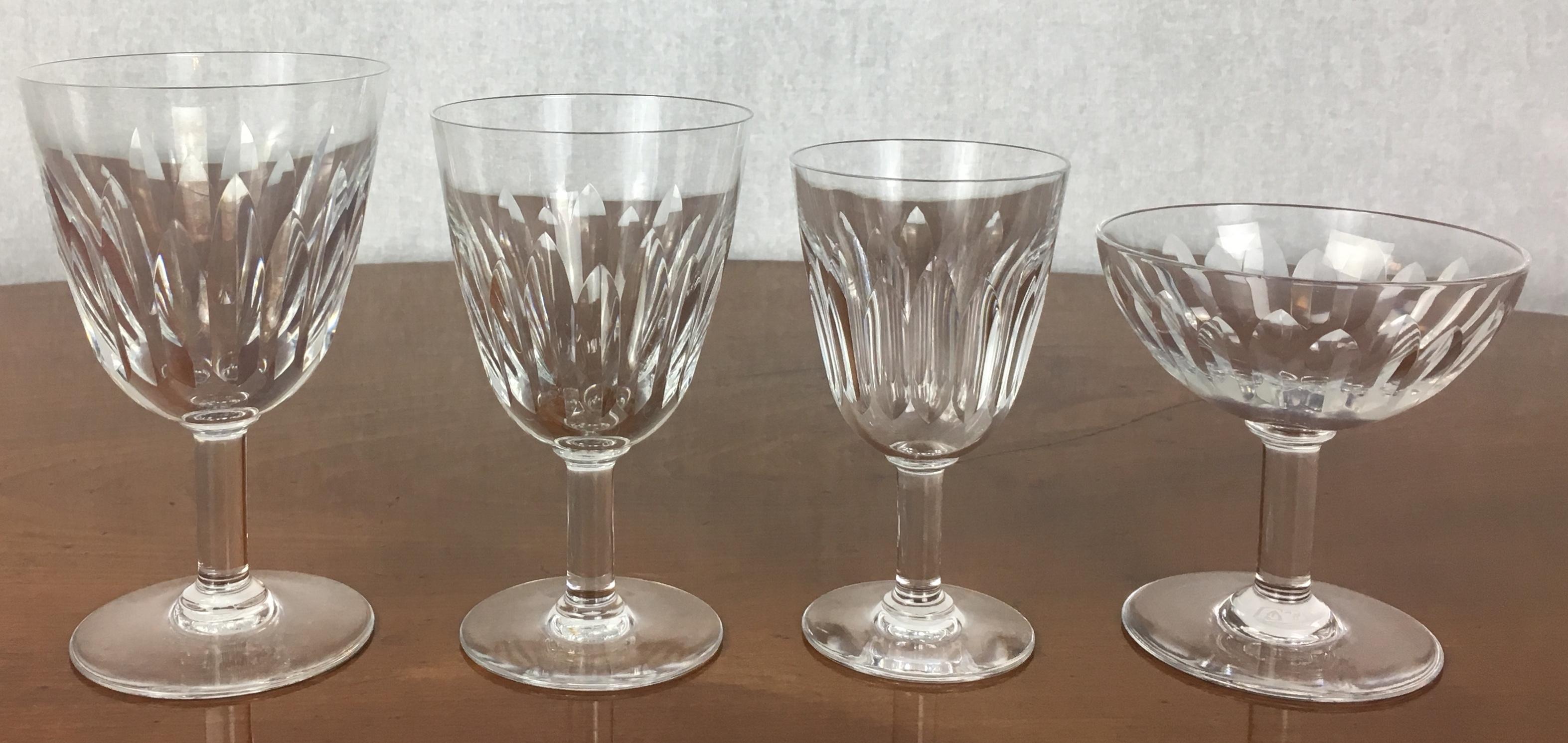 Set of 46 Baccarat Crystal 'Verone' Pattern Glasses, circa 1950s In Good Condition In Miami, FL