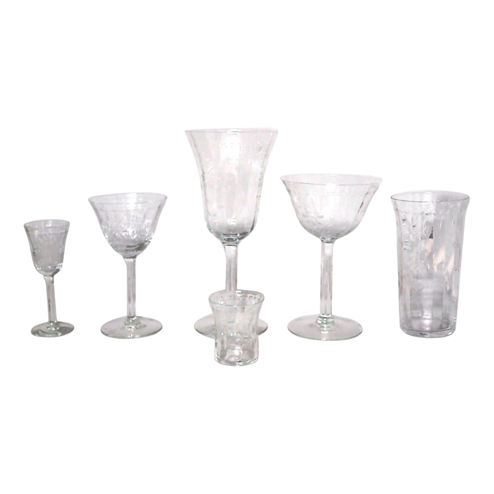 Set of 48 French Victorian Crystal Etched Glassware Set